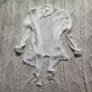 White fairycore lettuce trim 2000s y2k 00s lightweight knit open cardigan mori